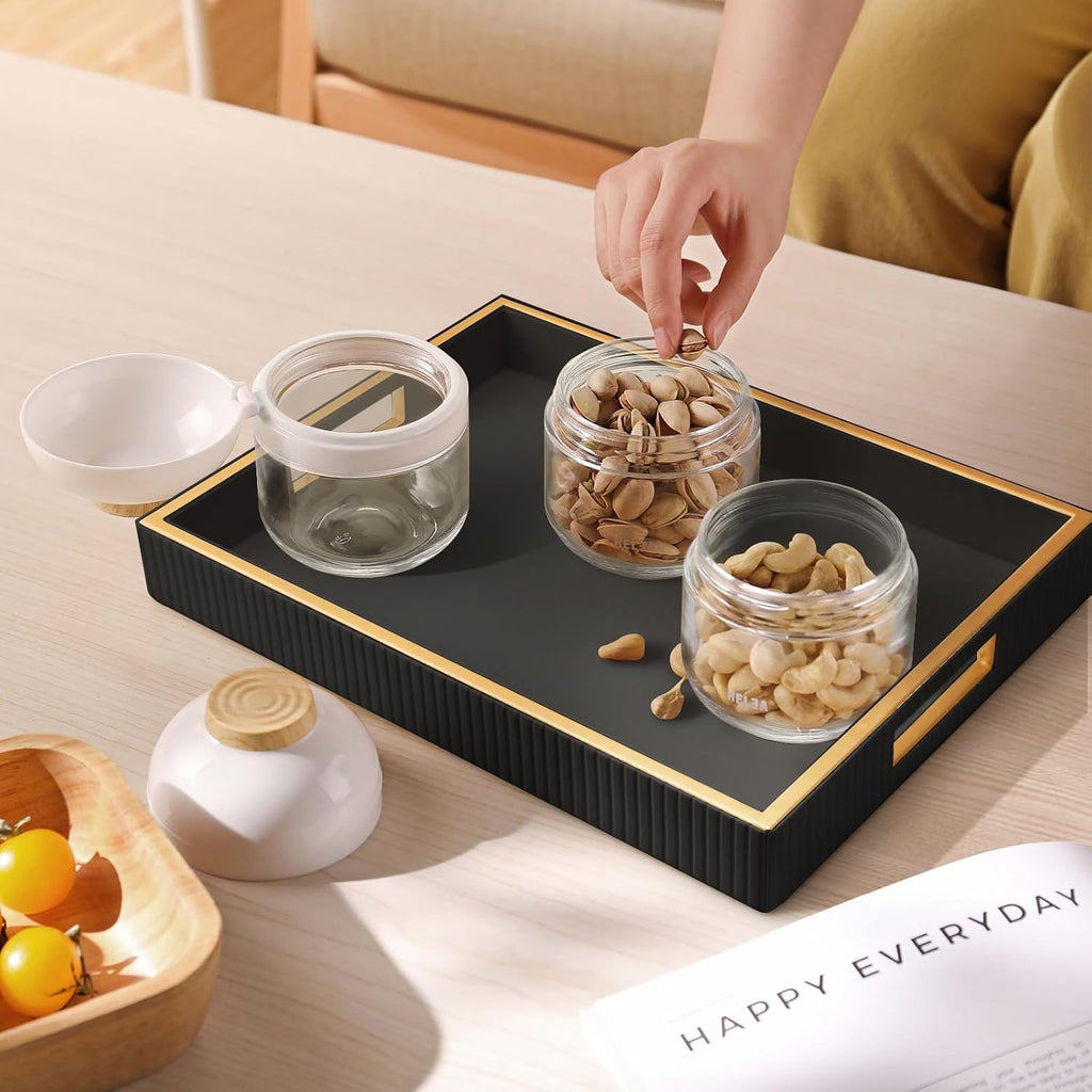Leather Tray Desktop Storage Organizer, Rectangle Valet Tray, Black