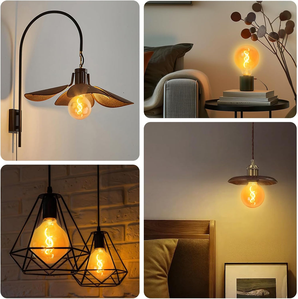4W G125 LED Large Globe Light Bulbs Dimmable, Oversized Amber Glass E26 Edison Round Light Bulb 2000K Warm White