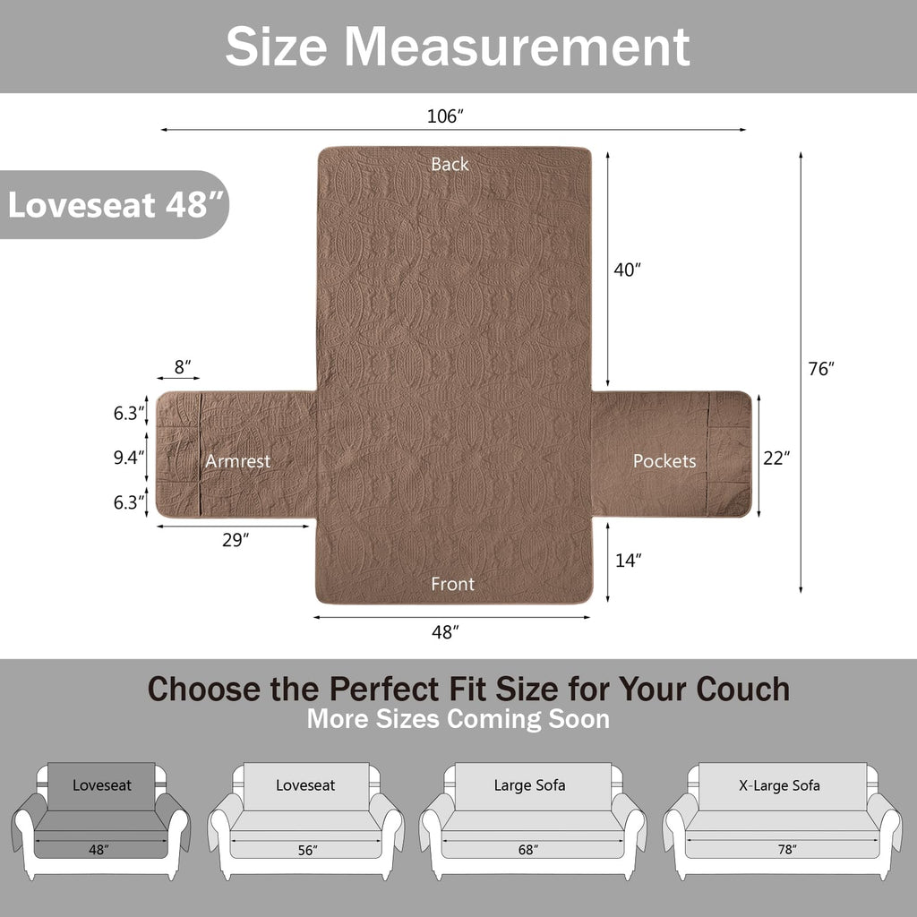 Toffee Loveseat Covers for 2 Cushion Couch, Water-Repellent Covers for Love Seat Sofa, Machine Washable Quilted Couch