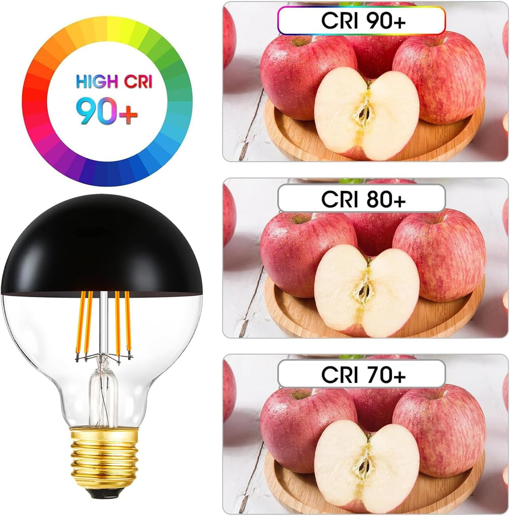 Half Chrome Light Bulb,6W (60W Equivalent) Dimmable LED Edison Bulbs,G80/G25 Globe Shape Decorative,Half Black