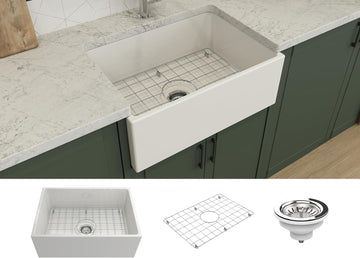 Catalina Farmhouse Apron Front Fireclay 27 in. Single Bowl Kitchen Sink in White