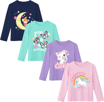 4 Pack Toddler Girls Long Sleeve Cotton Graphic Tees Size 18M