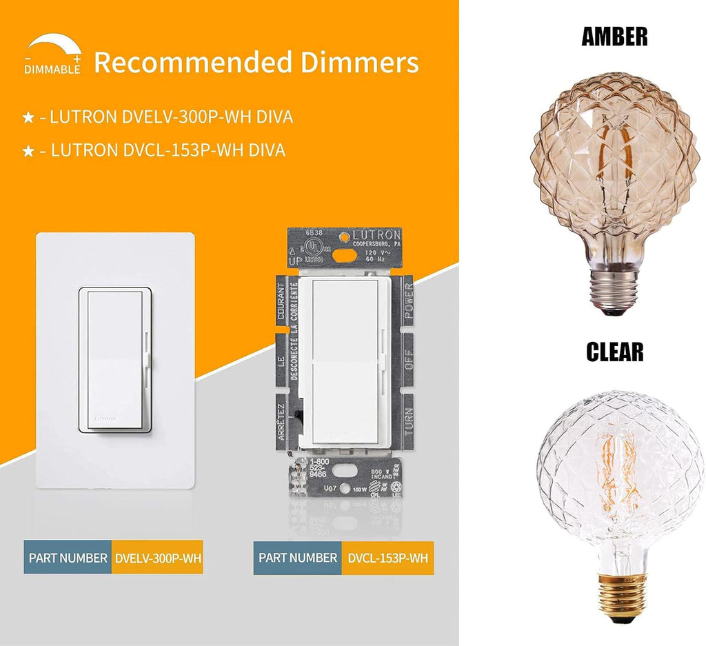 Vintage LED Edison Bulb G30 G95 4W Dimmable LED Filament Bulb Globe Pineapple Shaped Light Bulb 2300K Warm White E26