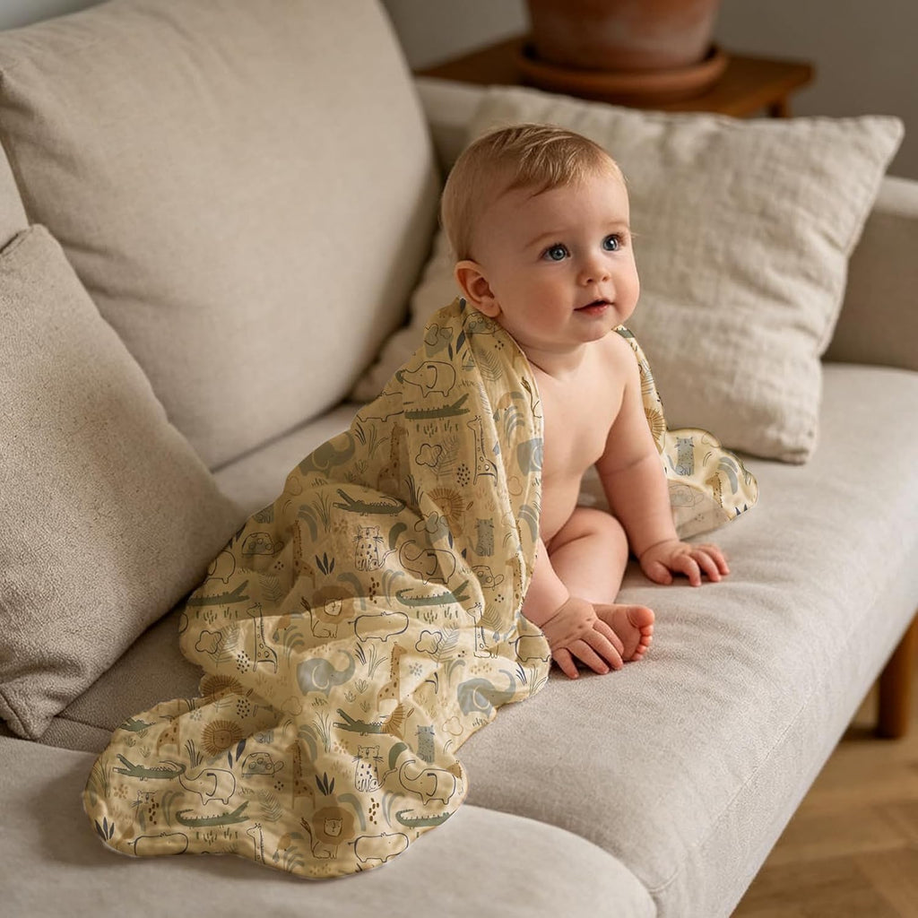 4 Set Muslin Swaddle Blankets Receiving Blanket for Baby | Boys, Girls Cute Soft Print Baby Towel Wrap