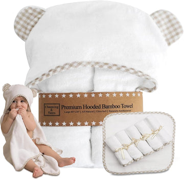 Premium Boutique Hooded Baby Towels and 6 Washcloth Set - Organic Viscose Made from Bamboo Baby Towel with Hood Gift