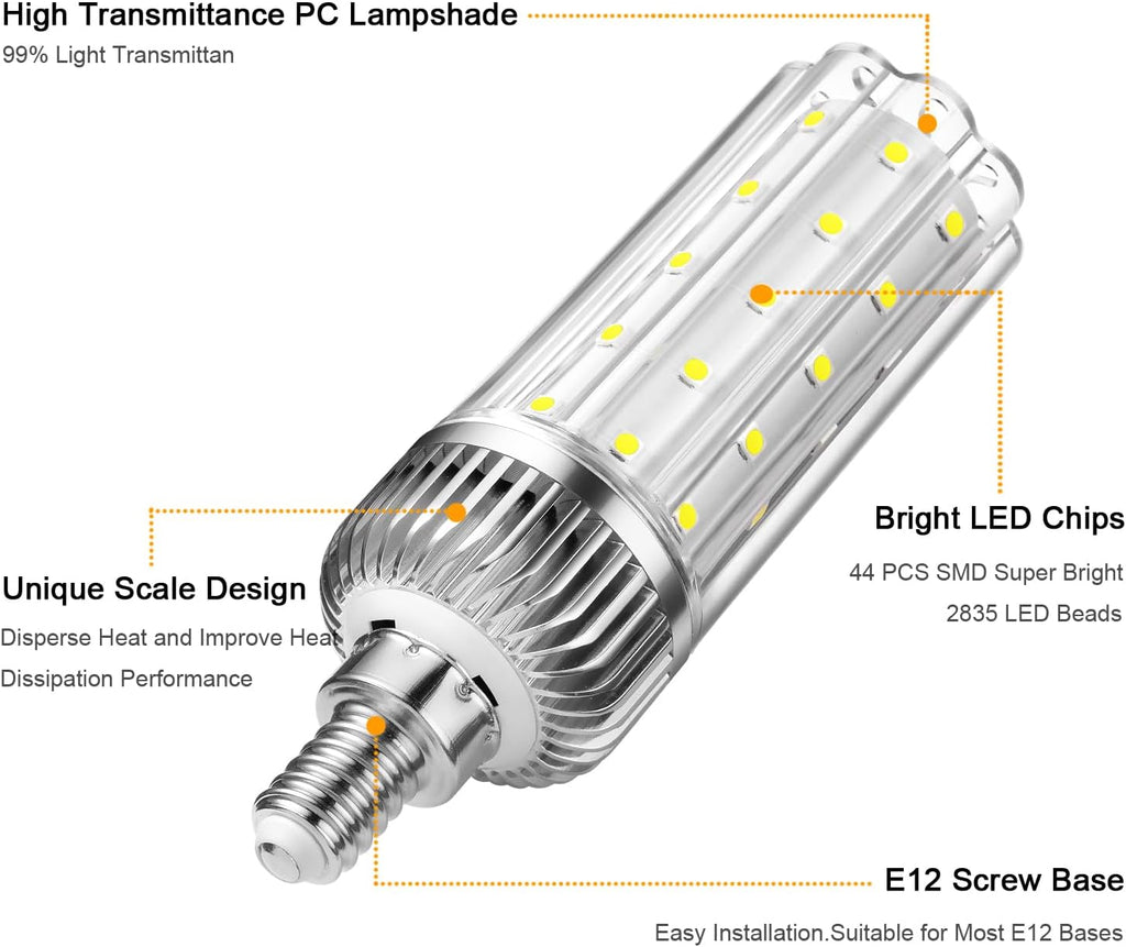 E12 LED Bulb,20W LED Candelabra Bulbs,150 Watt Equivalent, Daylight White 6000K Chandelier Bulb, E12 Base Ceiling Fan