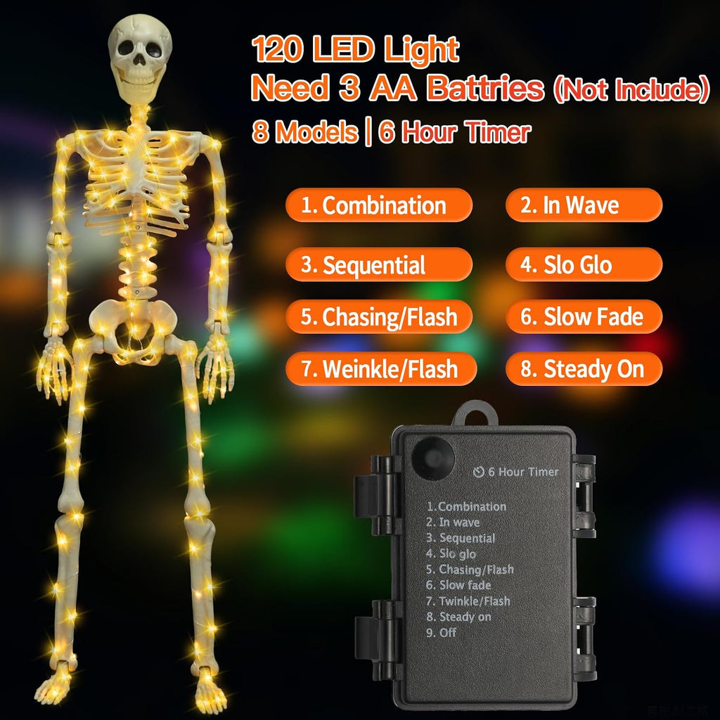 Halloween Skeleton Decor 36 Inches (with White Light) - Set of 2
