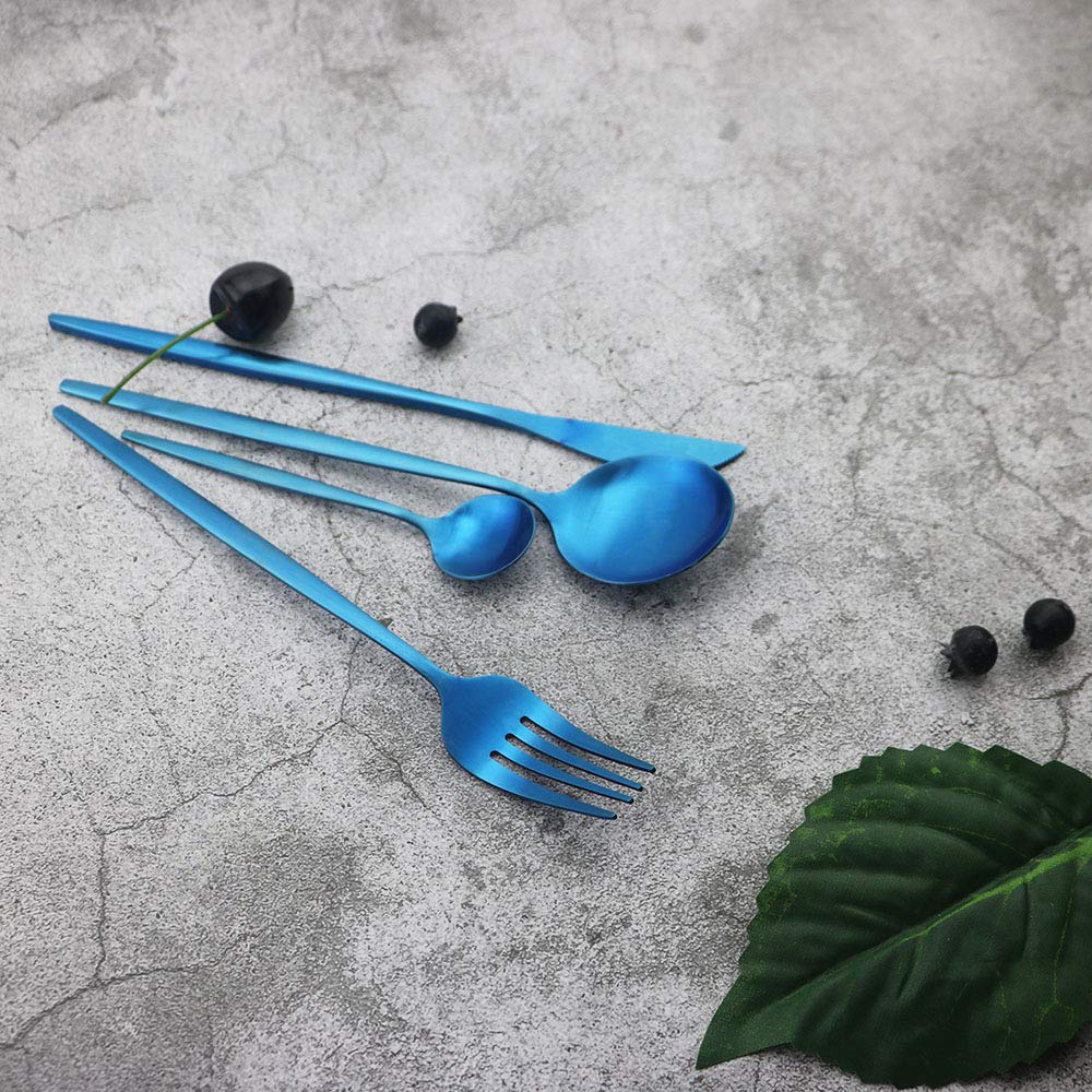 Silverware Set, 24-Piece Stainless Steel Flatware, Kitchen Utensil Set for 6, Tableware Cutlery - Matte Blue
