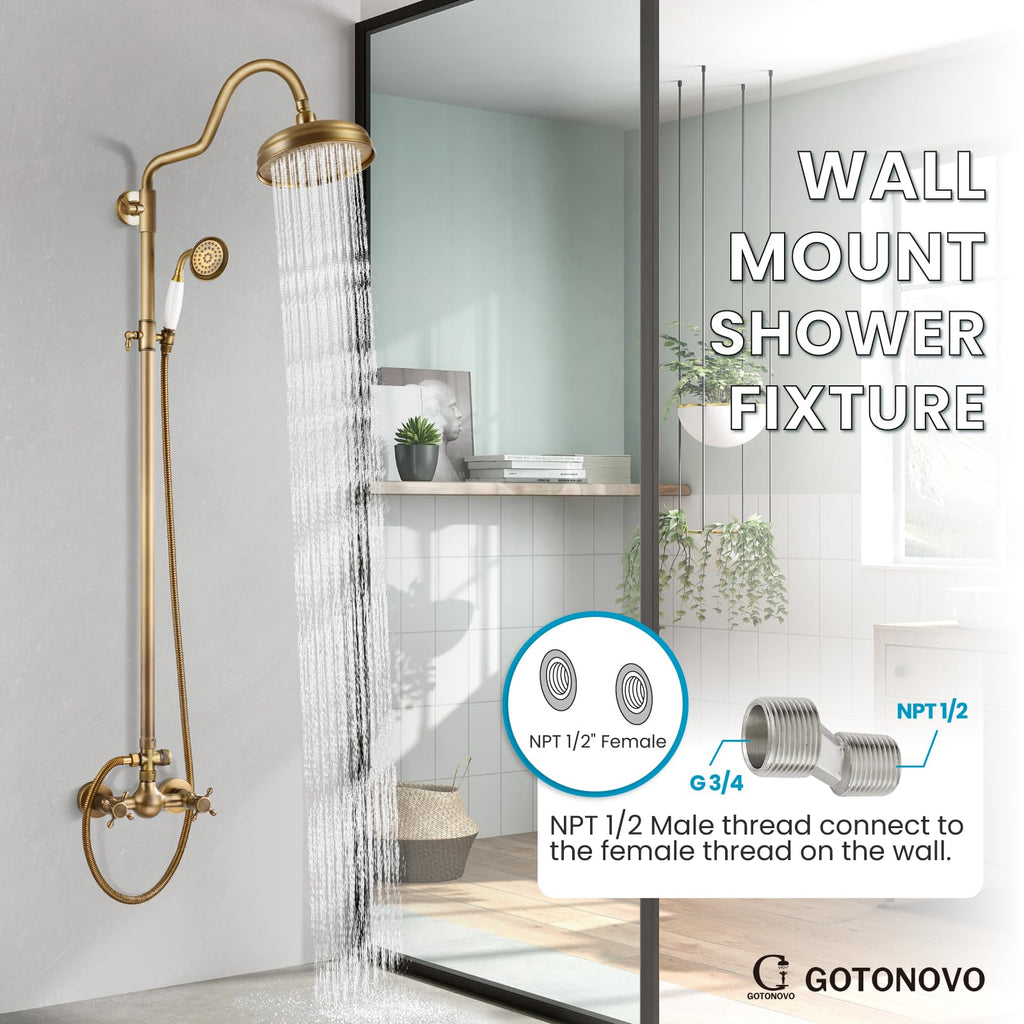 Exposed Shower Faucet Set Luxury,Antique Brass,Curved Arc Rod