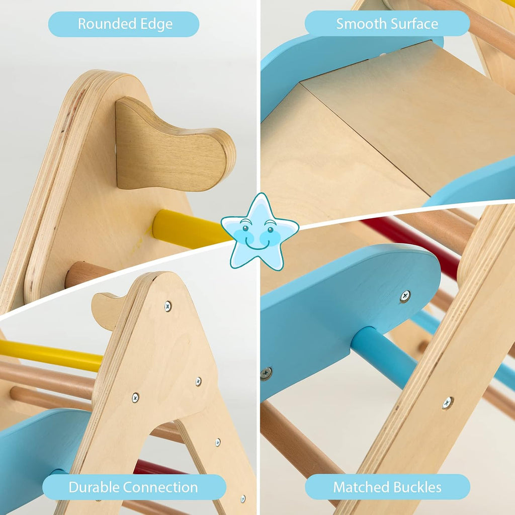 Triangle Set 2 in 1 Climbing Toys for Toddlers Foldable Wood Montessori Baby Jungle Gym with Ladder Ramp Slide Kids