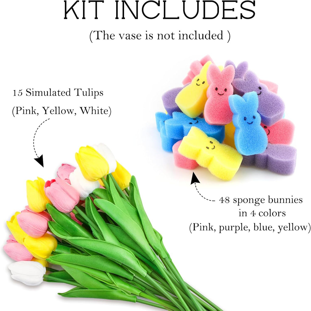Easter Decorations Easter Decor Artificial Tulips with Bunnies Vase Filler Spring Decor Home Indoor - Set of 15