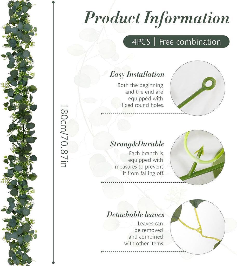 4Pack Faux Eucalyptus Garland, 5.9FT Artificial Eucalyptus Vine