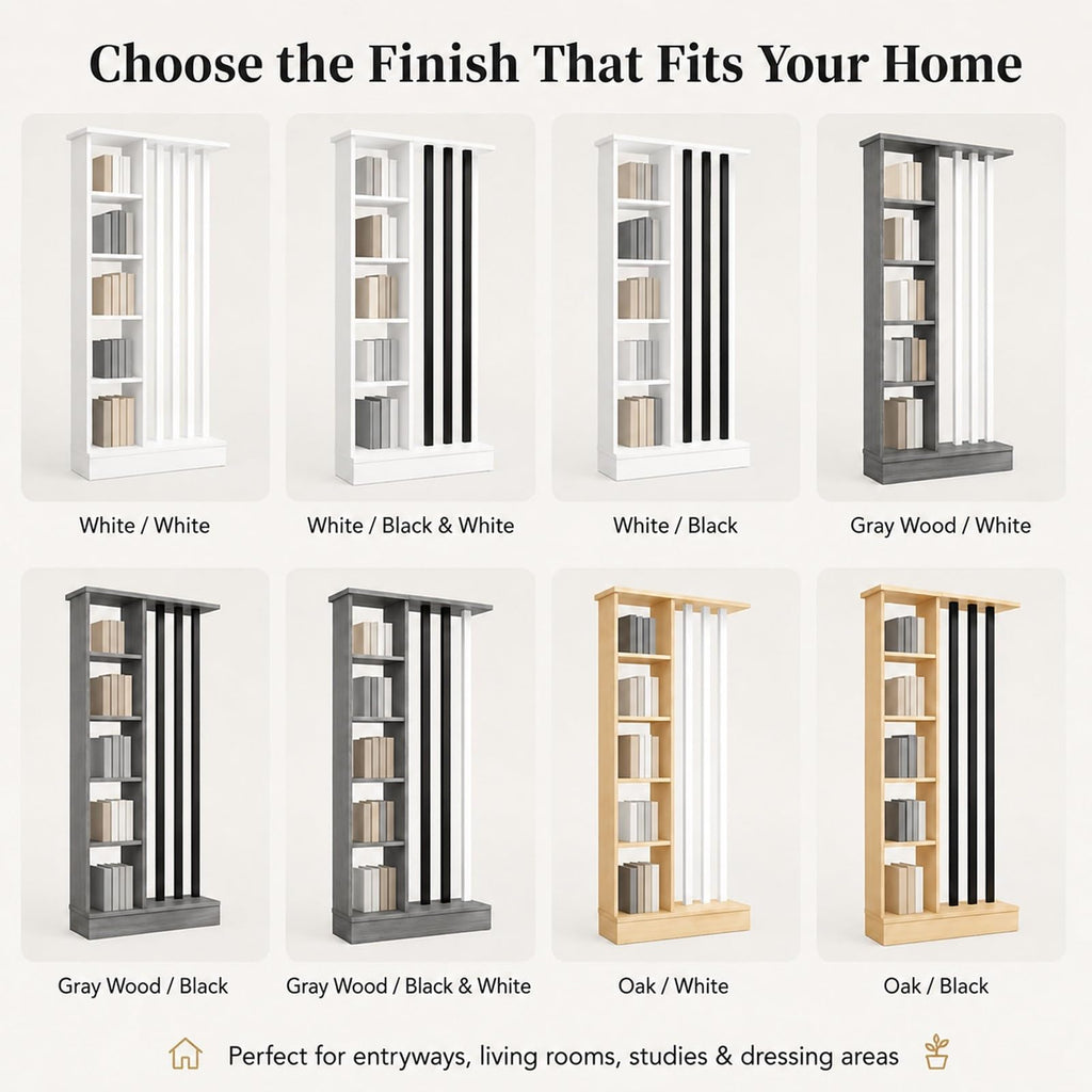 Wood Room Divider with Storage Shelves Freestanding Slat Partition Shelf