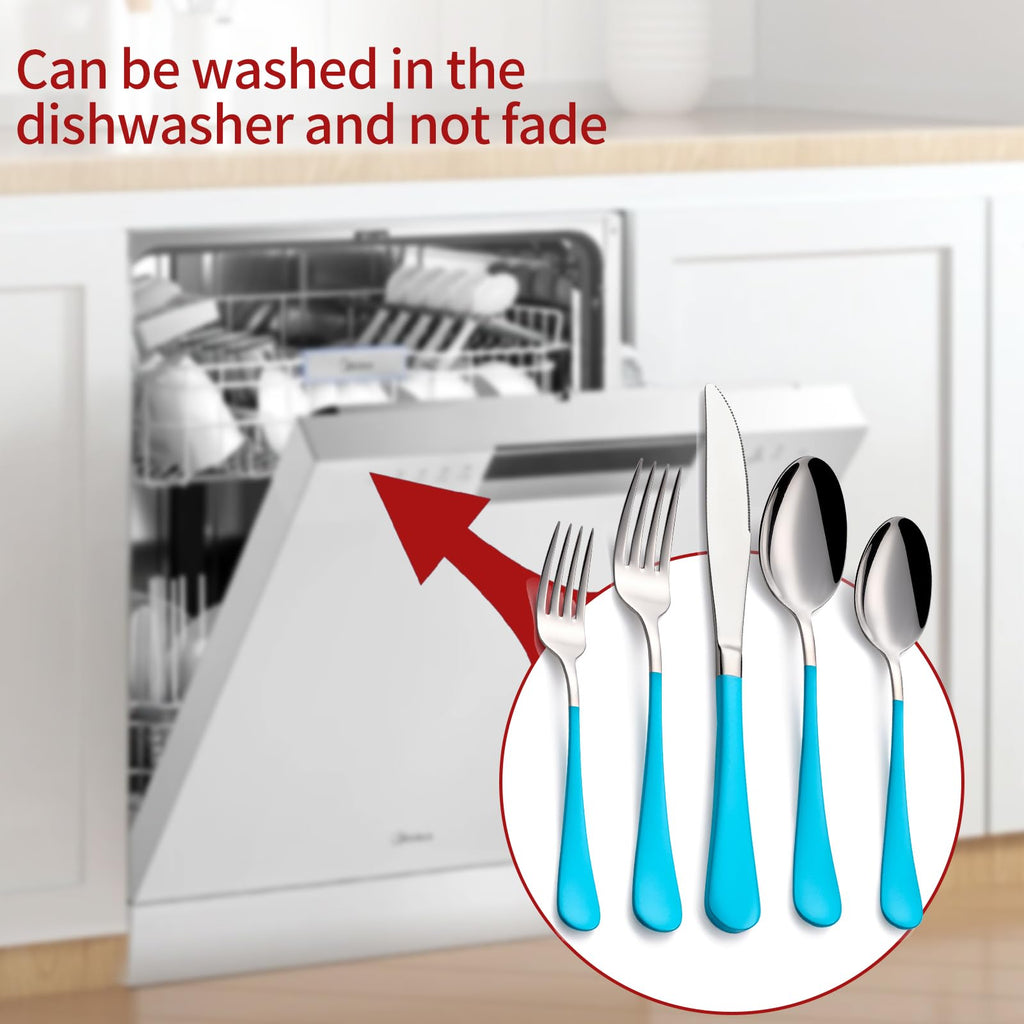 20-Piece Blue Silverware Set 18/0 Stainless Steel Flatware Blue Handle Cutlery Set Service for 4 Dinner Knives Forks
