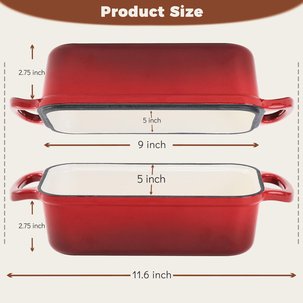 Cast Iron Loaf Pan with Lid, 9x5" Loaf Pans made Bread