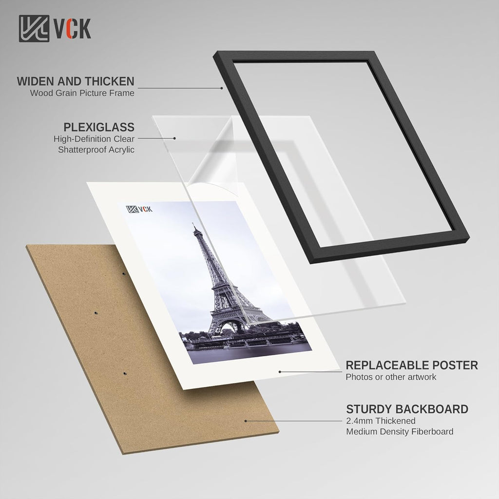 24x36 Poster Frame 5 Pack - Black Wood 24 x 36 Movie Poster Frames with Plexiglass for Wall Mounting
