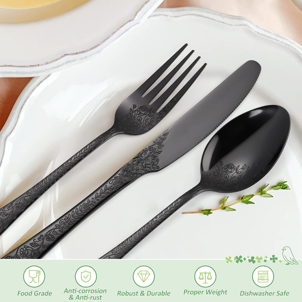 40-Piece Unique Silverware Set, Embossed Pattern Flatware Set for 8,Stainless Steel Silverware Flatware Cutlery
