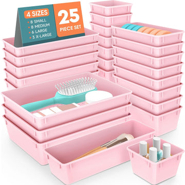 25 PCS Plastic Drawer Organizer, 4-Size Versatile Organizer Trays & storage Bins