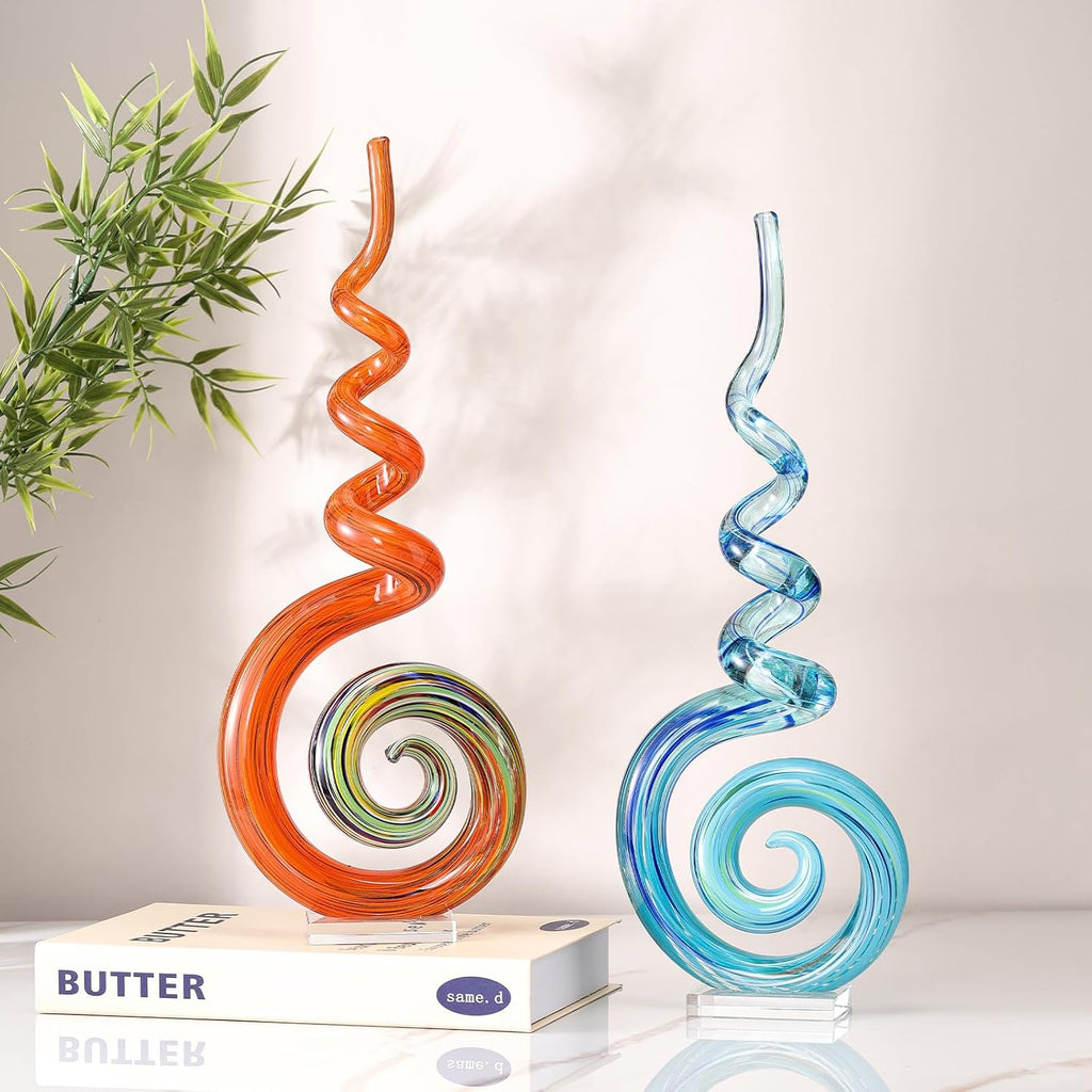 15" Tall Hand-Blown Murano-Style Glass Sculpture Statues Art Ornament Statue Figurines Home Decor Accent Piece
