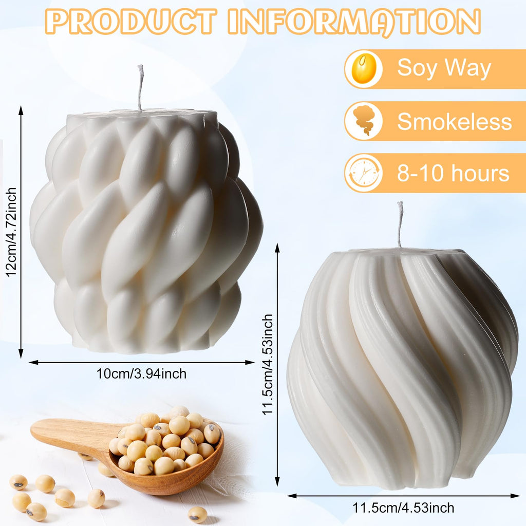 2 Pcs Pillar Bubble Candle Decorative, Knot Ball Swirl Ribbed