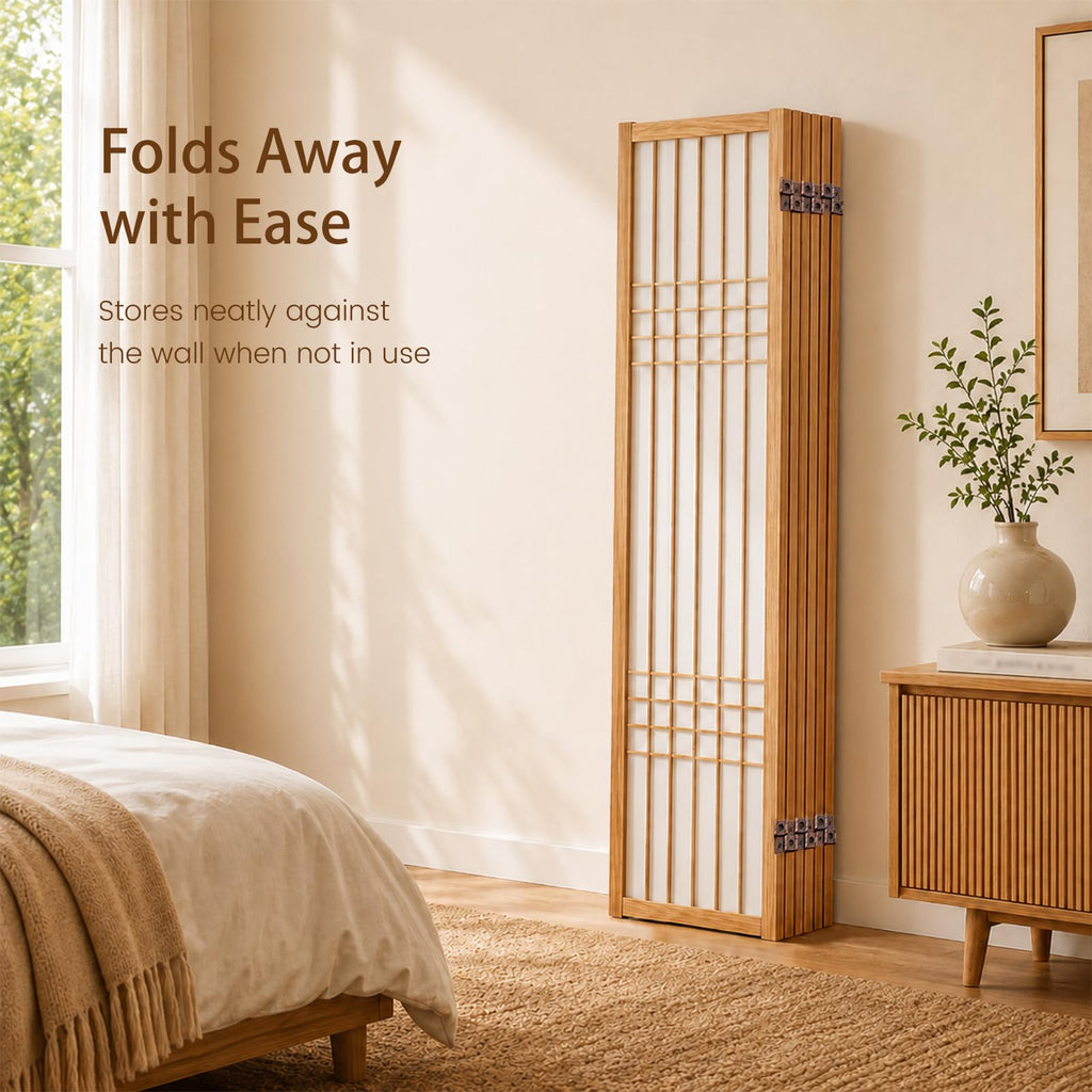 6 Panel Room Divider Folding Privacy Screen Light Brown