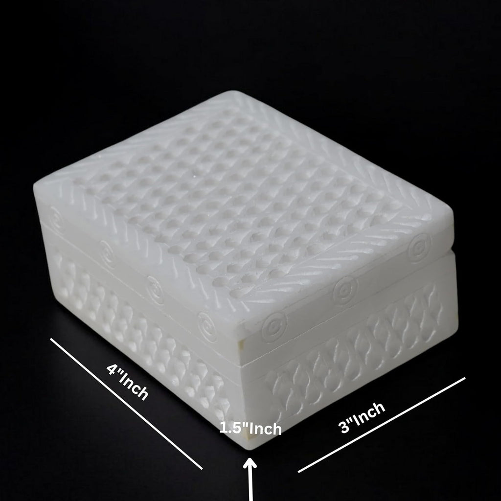 Vintage Onyx Marble Alabaster Box 3x4inch - lid Hinged Footed Trinket Jewelry Box - Decorative Treasure Box