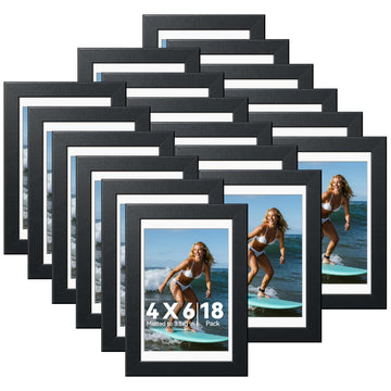 4x6 Picture Frames Set of 18, Wall or Tabletop Display, Black