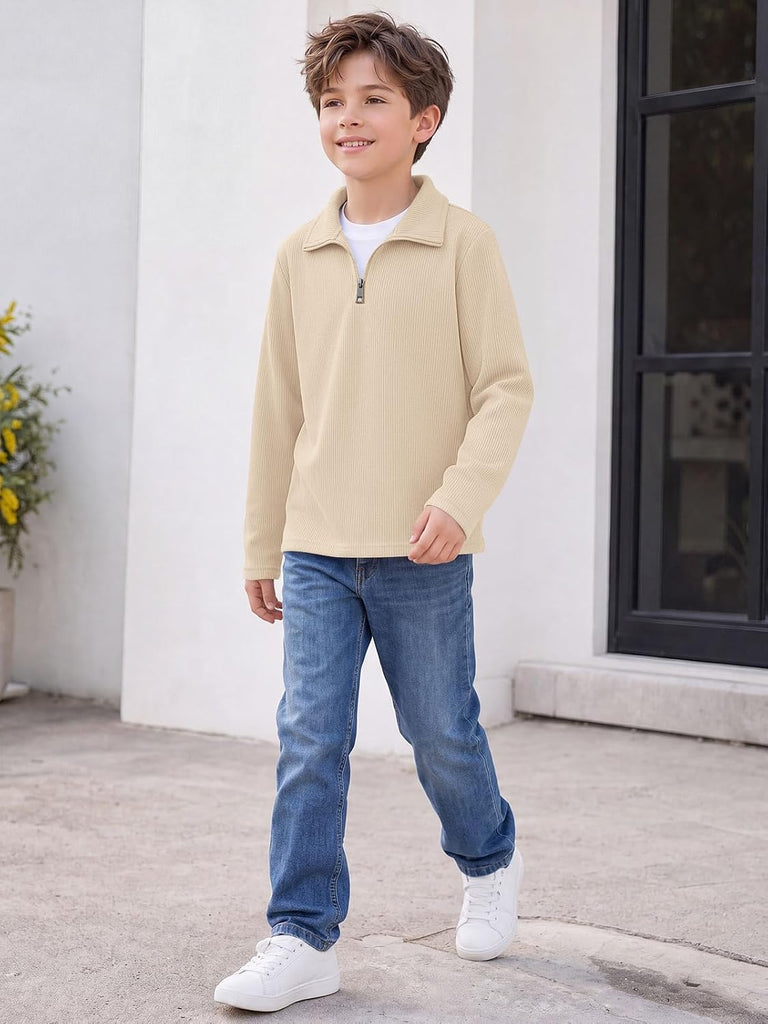 Boys Quarter Zip Sweatshirts Ribbed Knit Fashion Pullover Tops