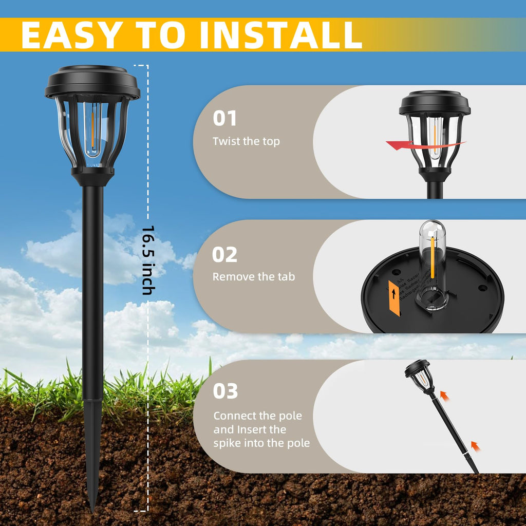 12 Pack Solar Lights Outdoor, Waterproof LED Solar Pathway Lights