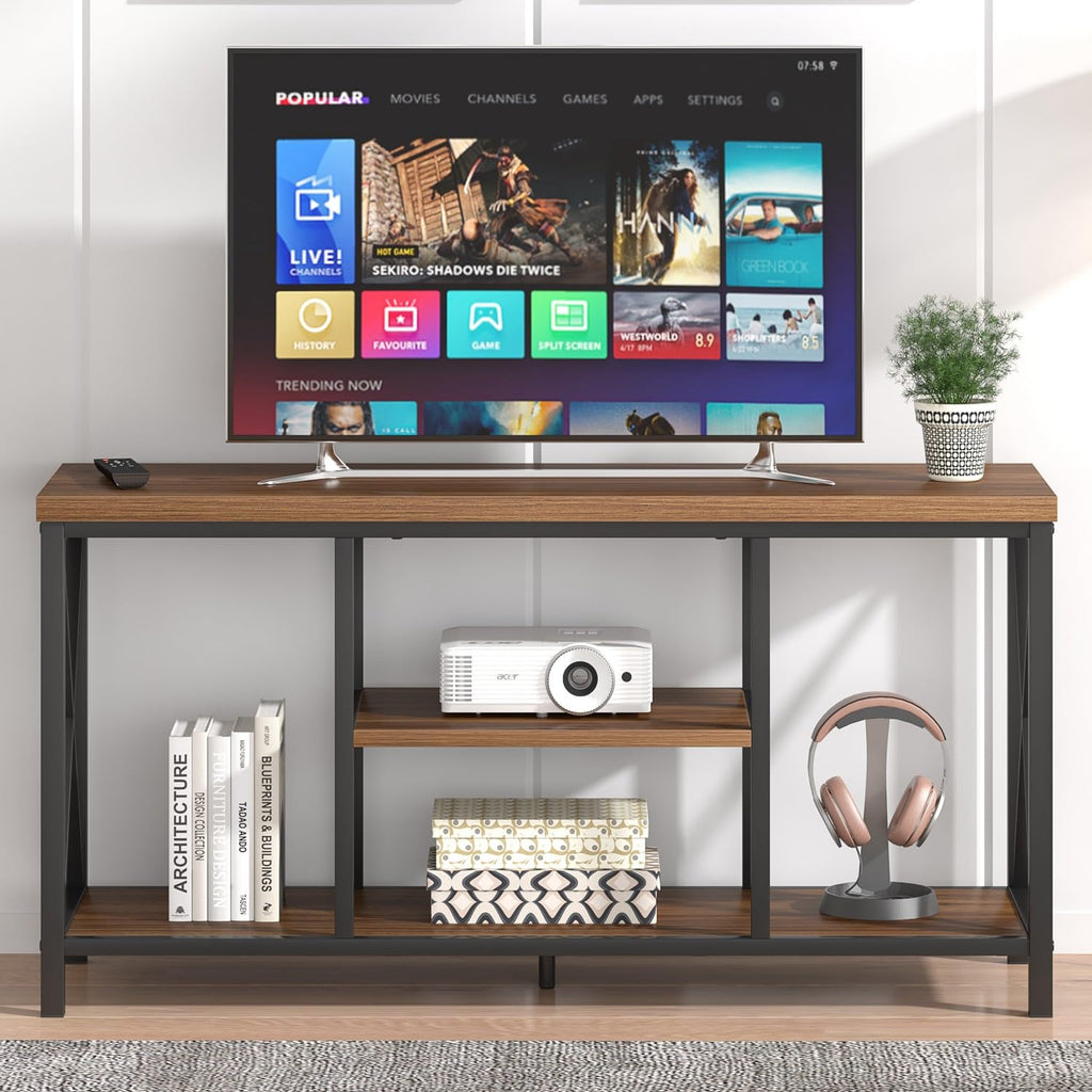 Modern Entertainment Center for TVs up to 55 Inch, Rustic Wood Television Stands, Industrial TV Console and TV