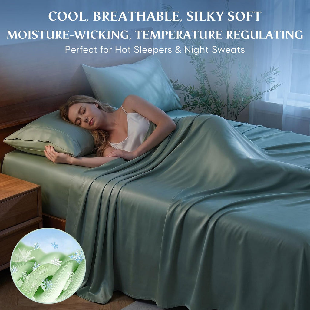 Sage Green 100% Viscose Derived from Bamboo Cooling Sheet Set Full