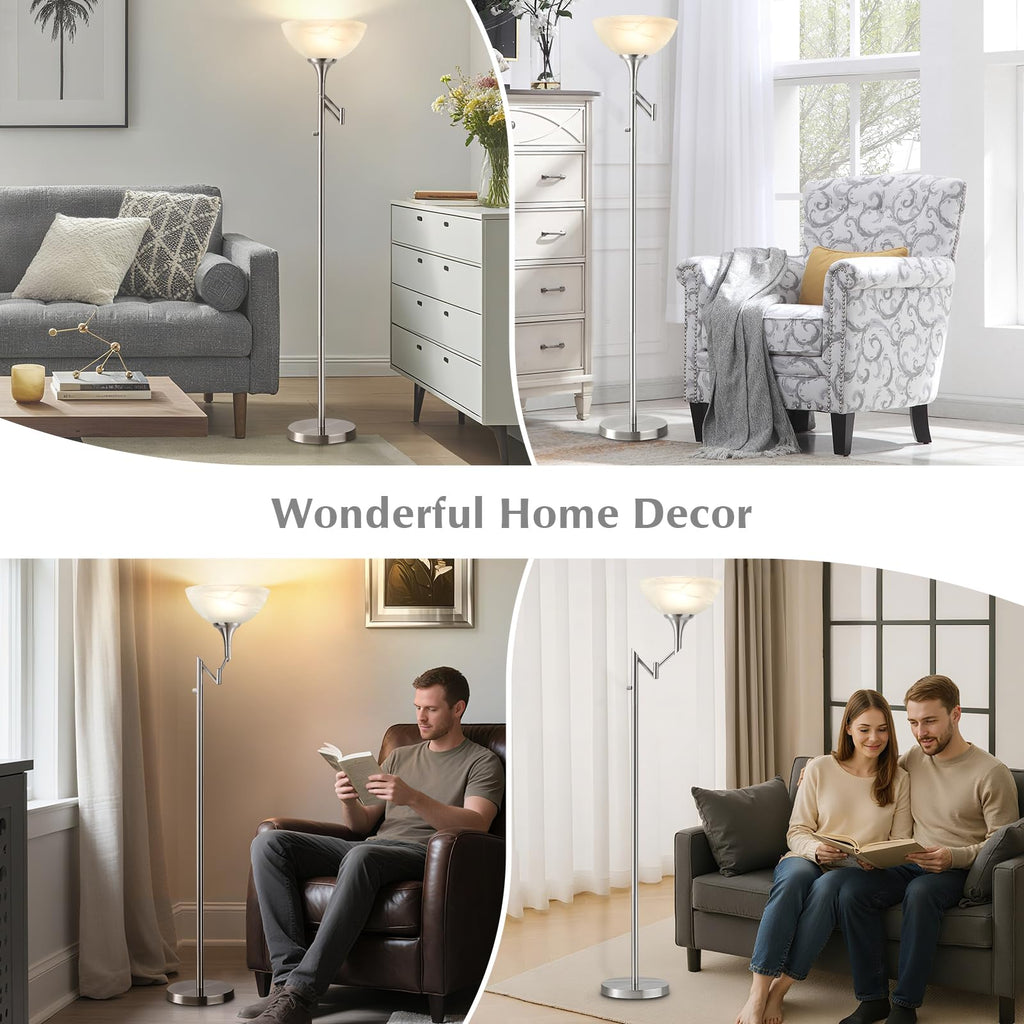 Floor Lamps Silver, 70" Tall Standing Lamp with Glass Shade