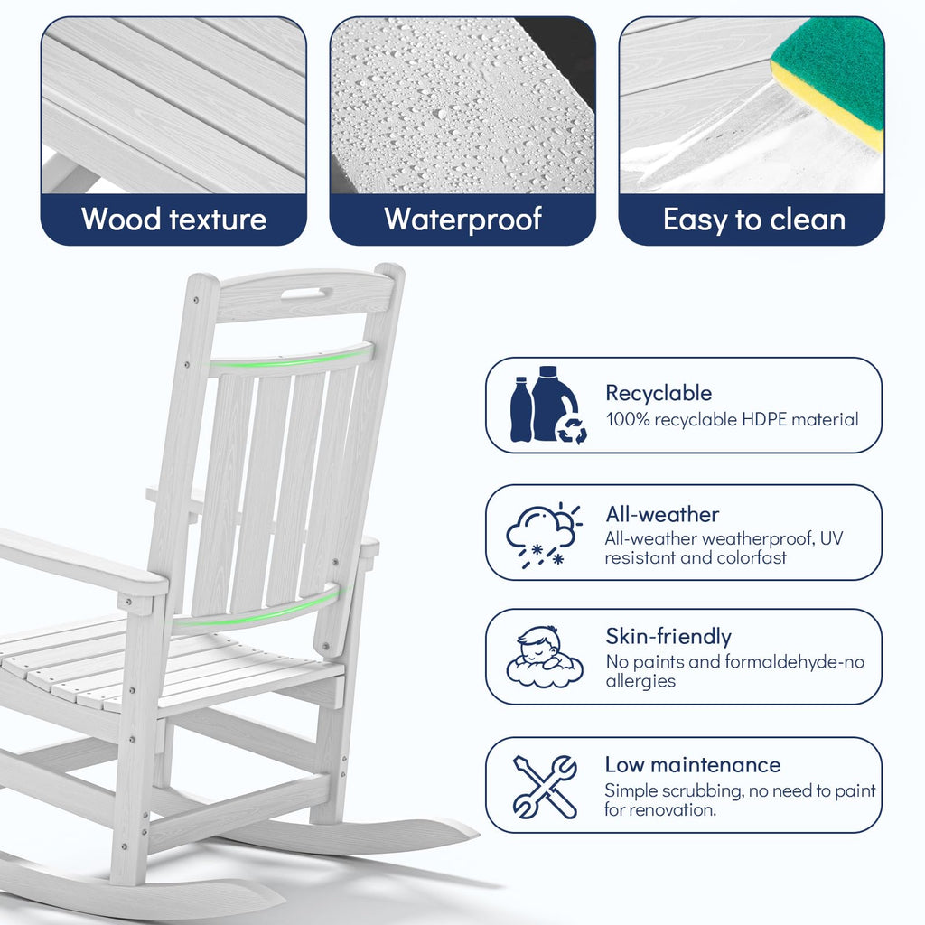 Outdoor Rocking Chair Set of 4, All-Weather Patio Rocker, White