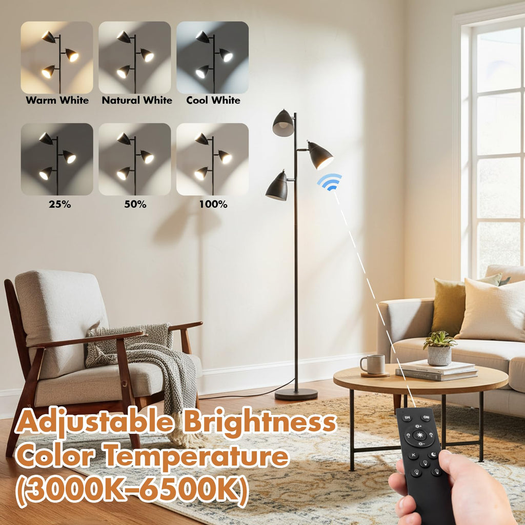 Tree Floor Lamp Industrial 3-Light Floor Lamp Remote