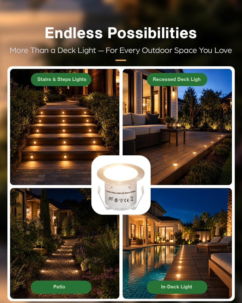 20 Packs Low Voltage Deck Lights Kit with Transformer IP67