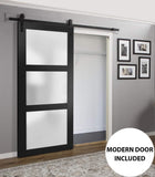 Lucia 2552 | Interior Single Sliding barn Door with Frosted Glass, Solid Wood, 32x84, Black, Modern 