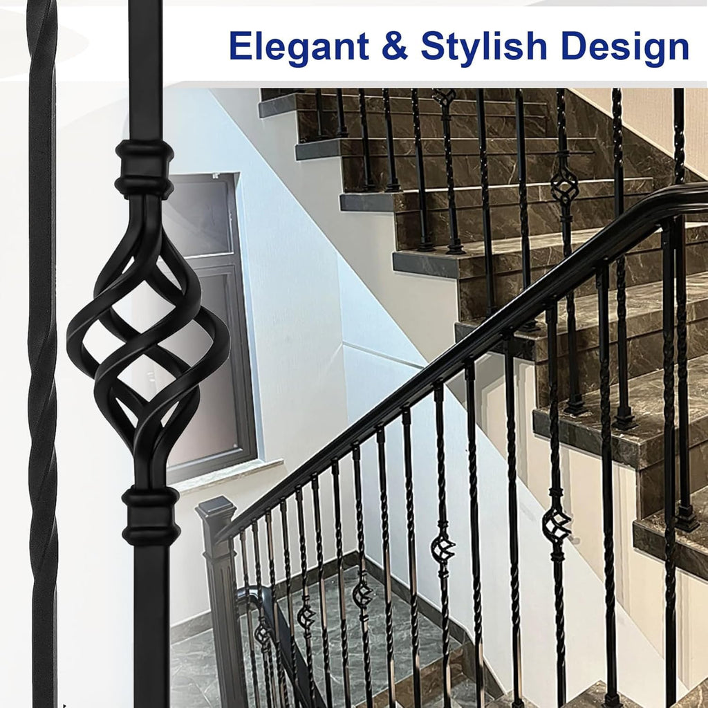 16-Pack Wrought Iron Stair Balusters, 44" Basket Twist Design