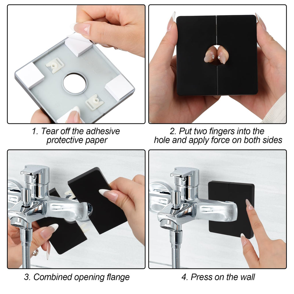2PCS Shower Arm Flange, Plastic Square Escutcheon Plate Black Plates Self-Adhesive Plumbing Cover Plates for Covering