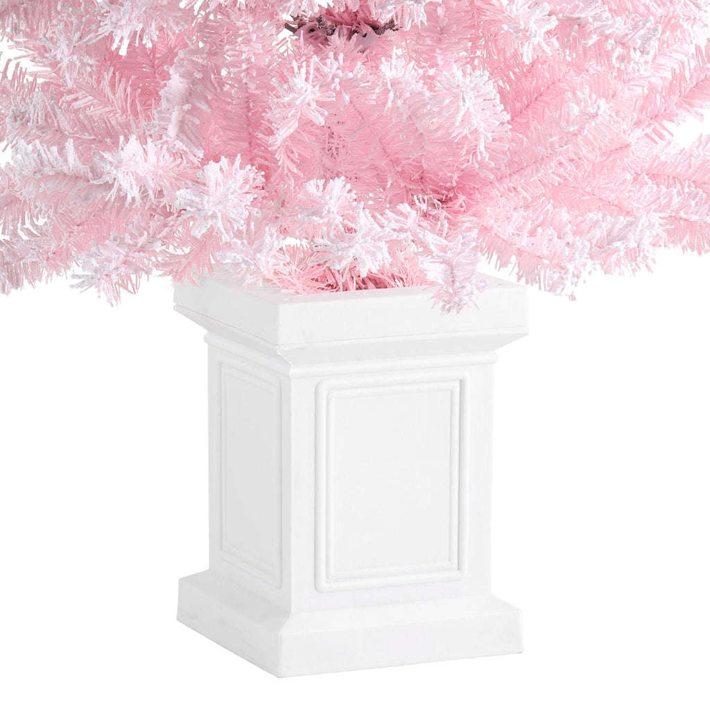 5ft Artificial Prelit Christmas Tree, Pink Christmas Tree Flocked Christmas Porch Tree with 130 Warm
