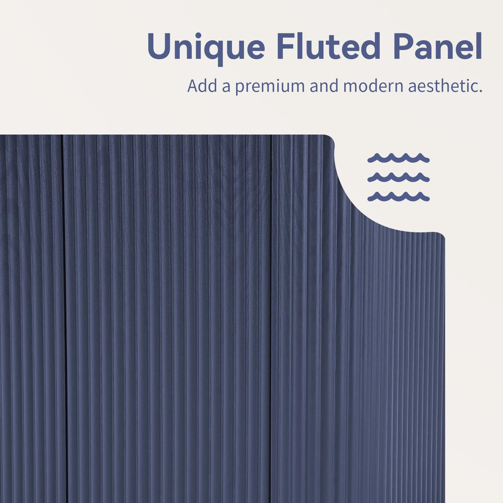 64" Fluted Buffet Cabinet with Storage, Blue Sideboard Cabinet