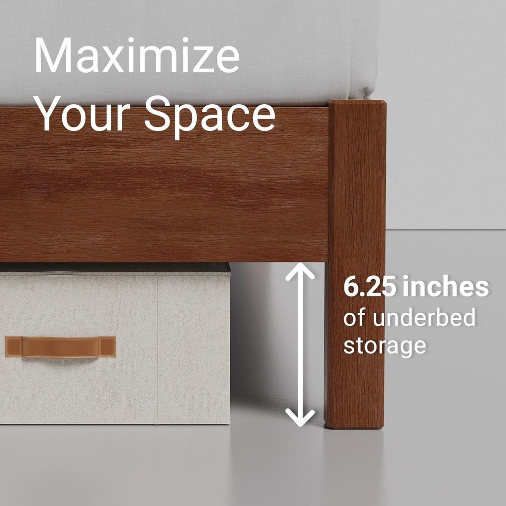 Signature Wood Platform Bed Frame with Headboard, Essential, Noise Free, Under Bed Storage, No Box Spring Needed