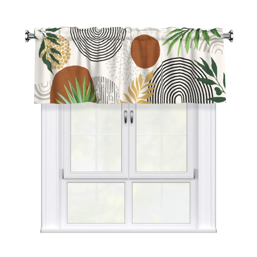 1 Pack Boho Leaf Window Valance Drapes Mid Century Tropical Plant Kitchen Valances 54"x18" Minimalist Abstract