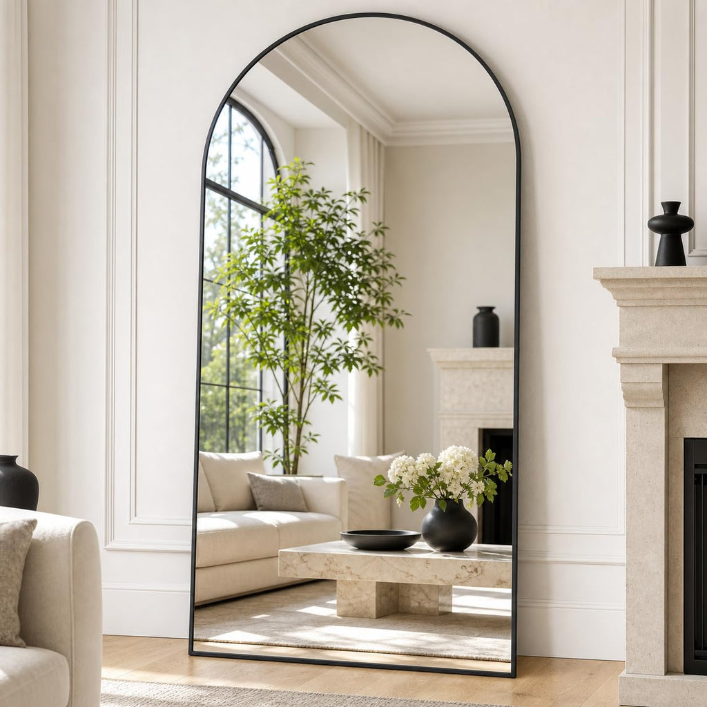 Arched Full Length Mirror 71"x26" Leaning Hanging Decor Black