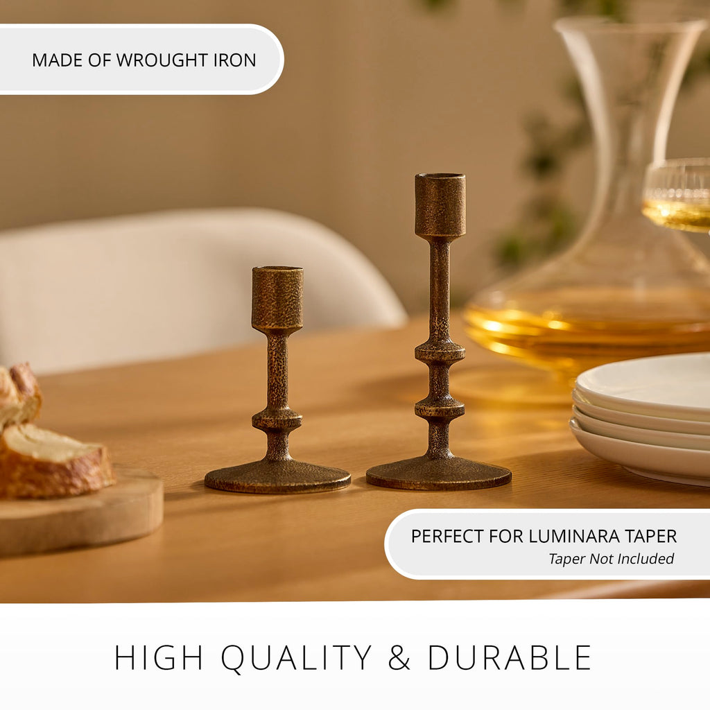 Taper Candle Holder Compatible with Flickering Moving Flame Battery Operated Taper Candles Décor & Gift - Brushed