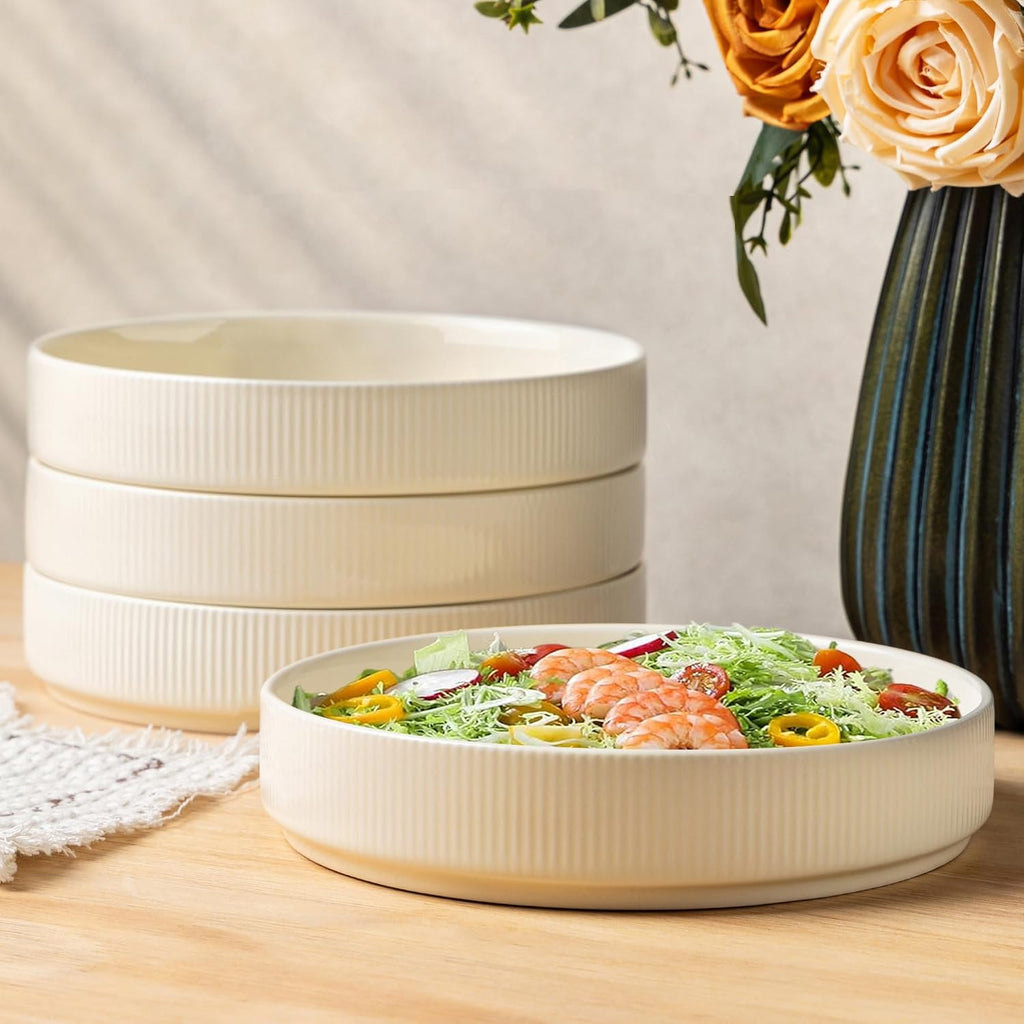 7.5" Ceramic Pasta Bowls Set of 4, Salad Bowls | Versatile Serving Bowls for Pasta, Salad, Fruit & Noodles
