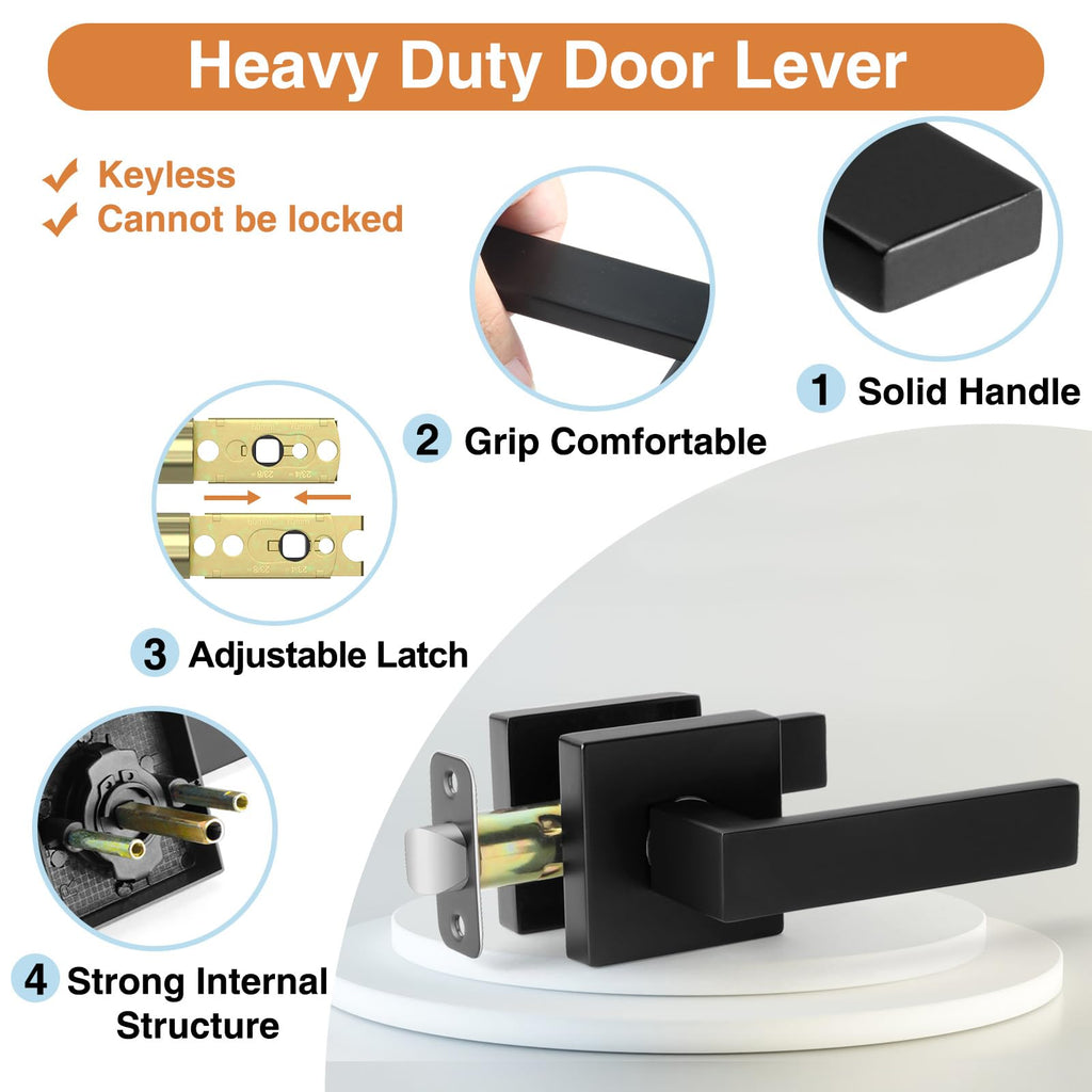 Matte Black Door Handles Interior Passage Door Levers No Lock 2 Pack