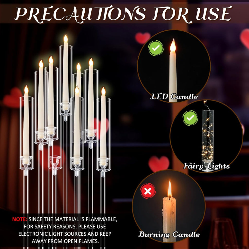 4 Set 9 Arm Acrylic Candelabra Candle Holder 42.5'' Clear Candelabra Centerpieces, Candlesticks Holder with