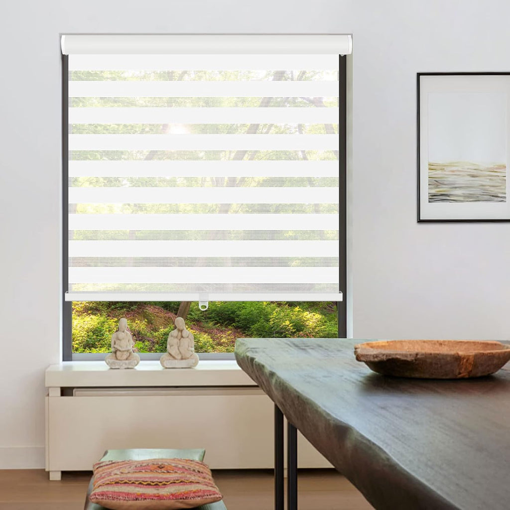 Cordless Zebra Blinds Roller Shades for Window-Dual Layer Sheer Blinds Light Control with Valance Day Night Privacy