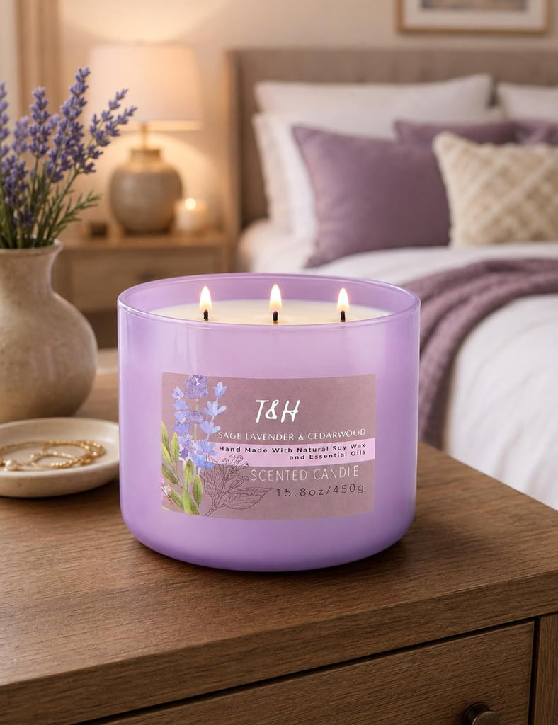 Sage Lavender Cedarwood 3-Wick Soy Candle, 15.8 oz Scented Candle - Set of 158
