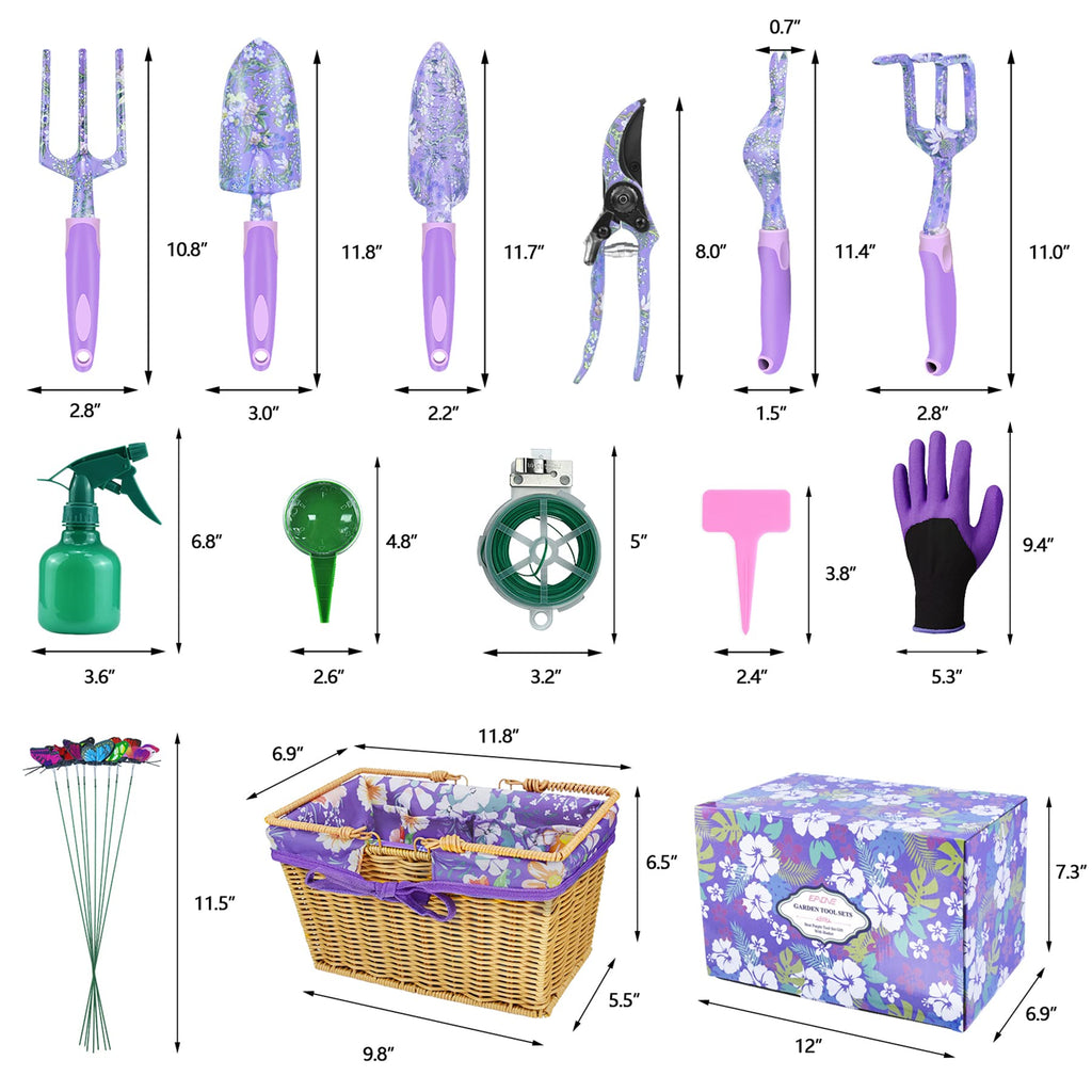 43Pcs Garden Tools Set with Basket, Floral Gardening Hand Tools, Gardening Gifts for Women and Plant Lovers, Heavy